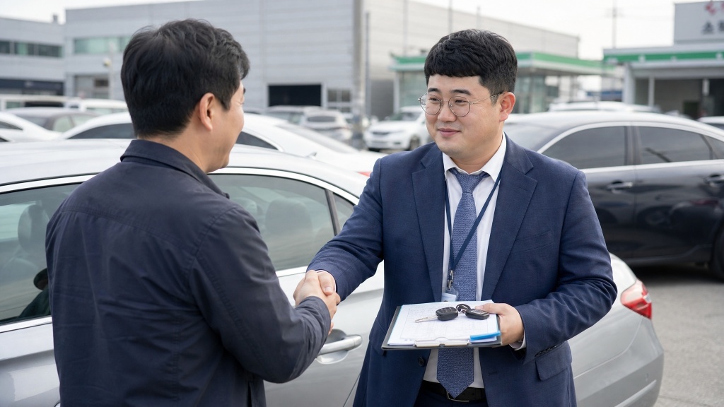 차량 열쇠 인계 악수