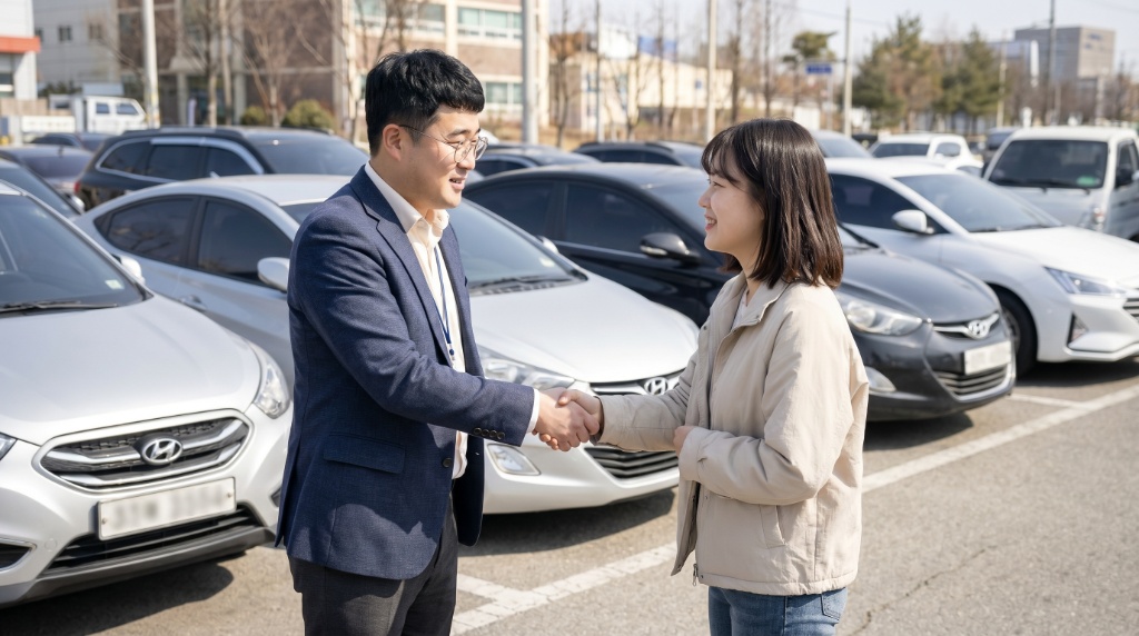 여성 고객과 악수